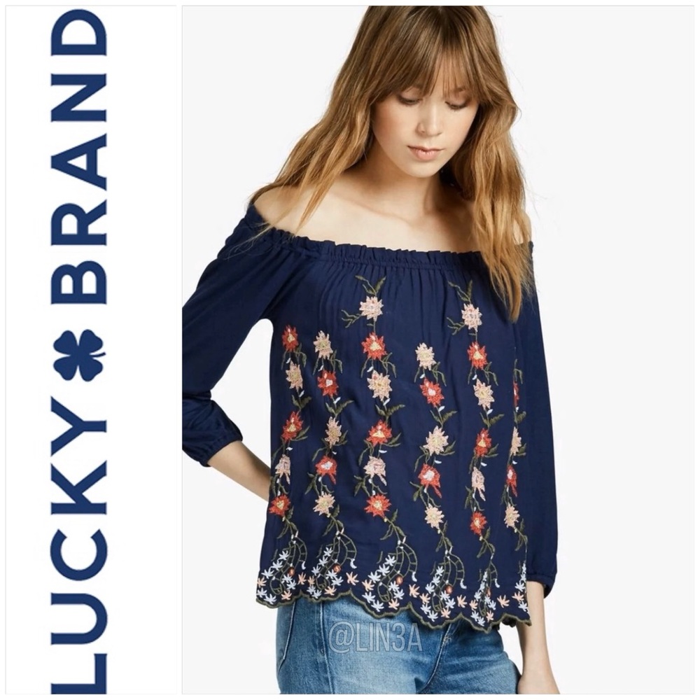 NWT Lucky Brand Embroidered Off the Shoulder Top
